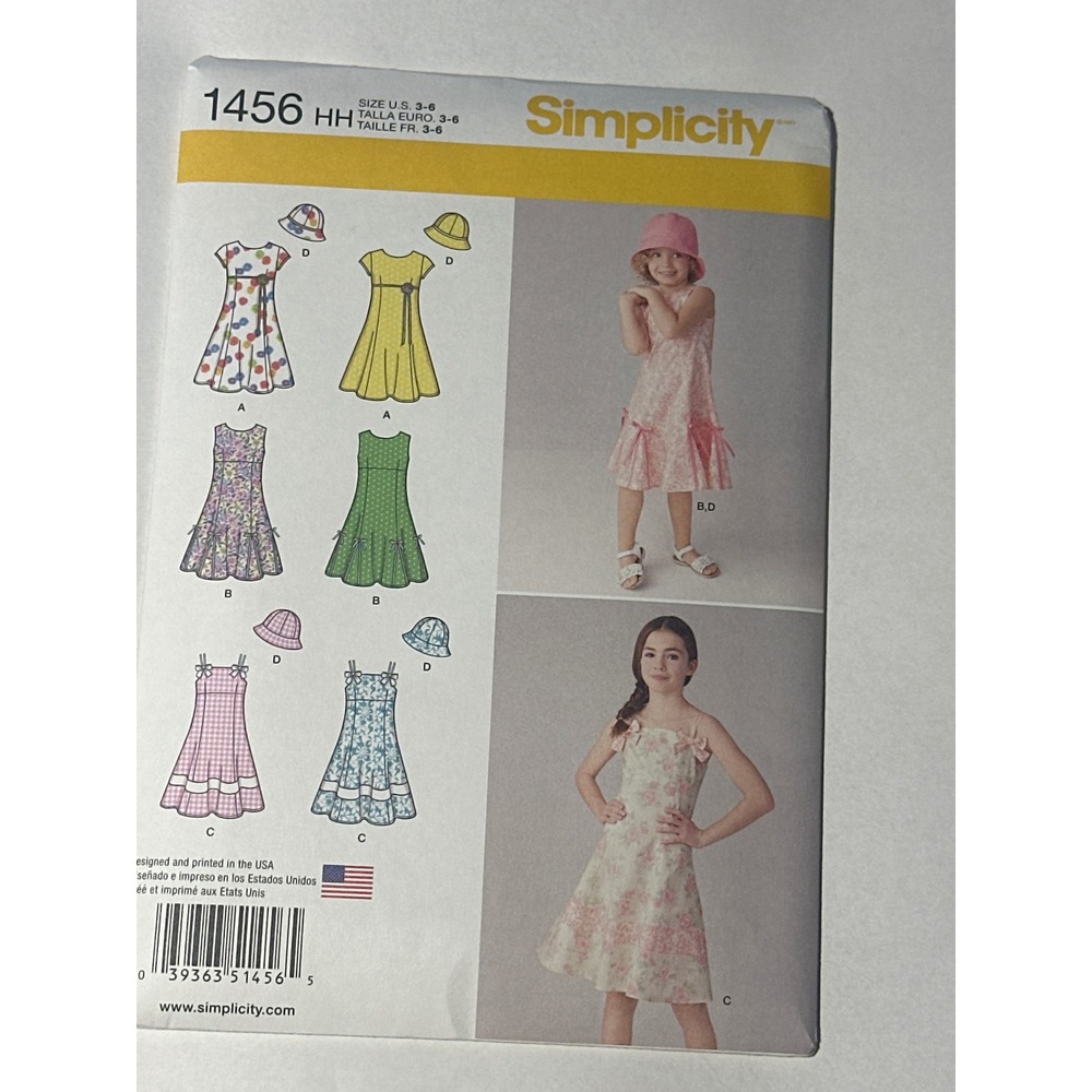 Simplicity 1456 Child Girls Dress and Hat Sewing Pattern Size 3-6 HH Uncut